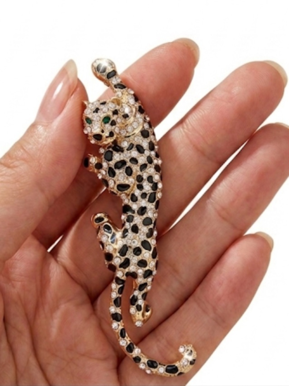 NWT Gold Climbing Leopard Rhinestone Brooch Pin Animal Jewelry